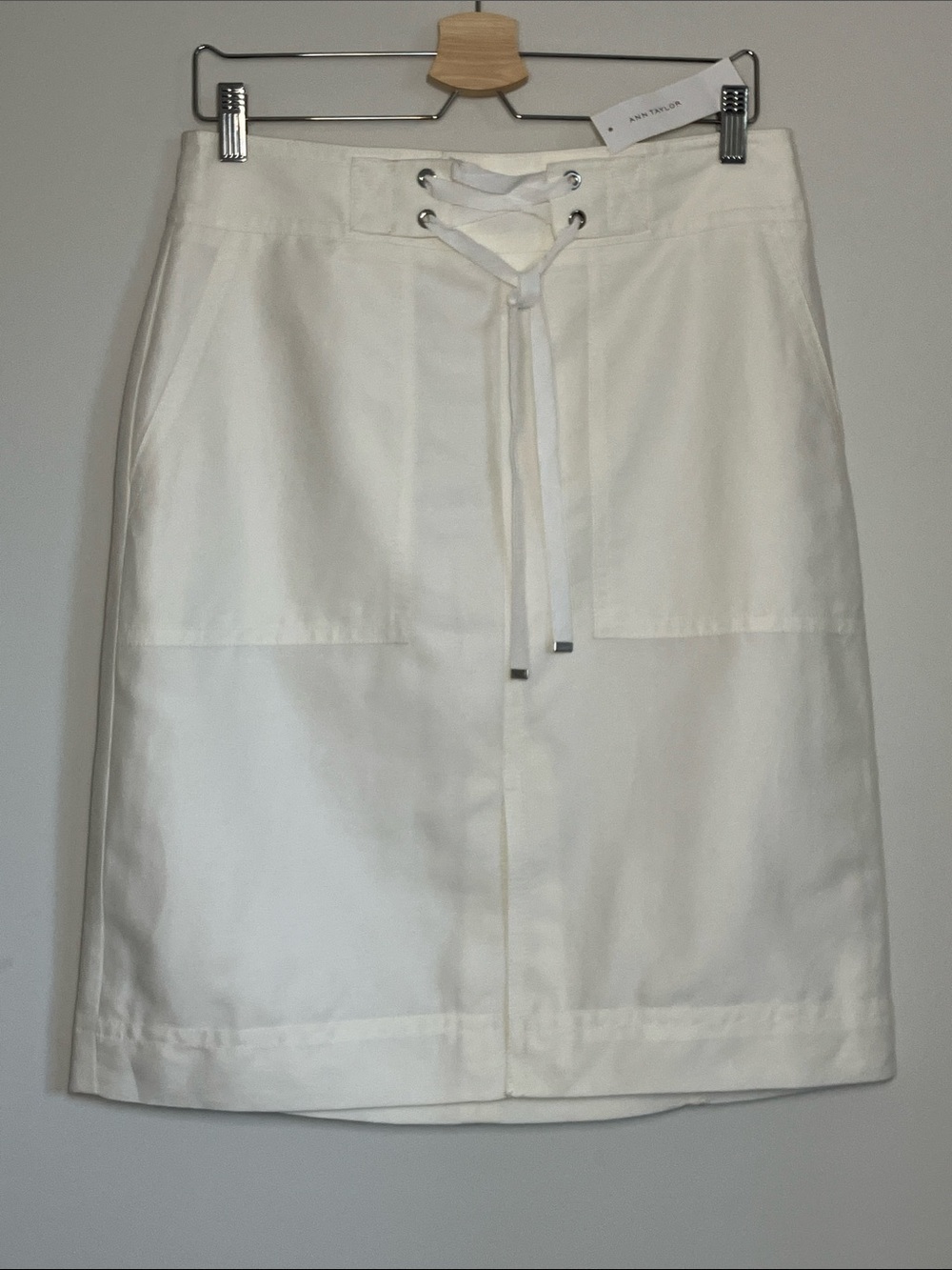 Ann Taylor Skirt Tie Front Linen Blend Lined Cream Off White NWT size 8